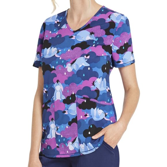 Scrubstar Womens Disney V-Neck Scrub Top Ultra Soft Eeyore Rain Winnie the Pooh - Picture 4 of 9